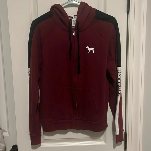 Pink Maroon Colorblock Zip up Jacket size Large Victoria’s Secret soft & comfy - Picture 1 of 6
